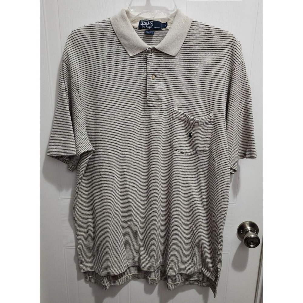 Polo‎ Ralph Lauren Striped Short Sleeve Polo Shirt Size Large Cotton Linen Blend